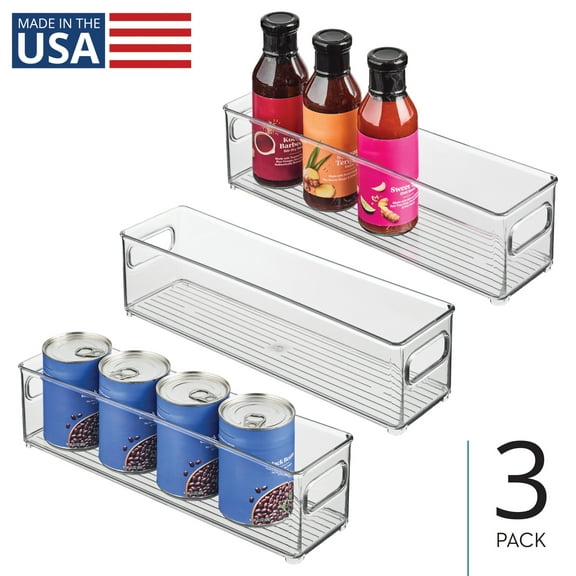 Stackable Fridge Bin with Handles - Kitchen Storage Bin for Cabinets, Pantry, or Freezer - Made in USA