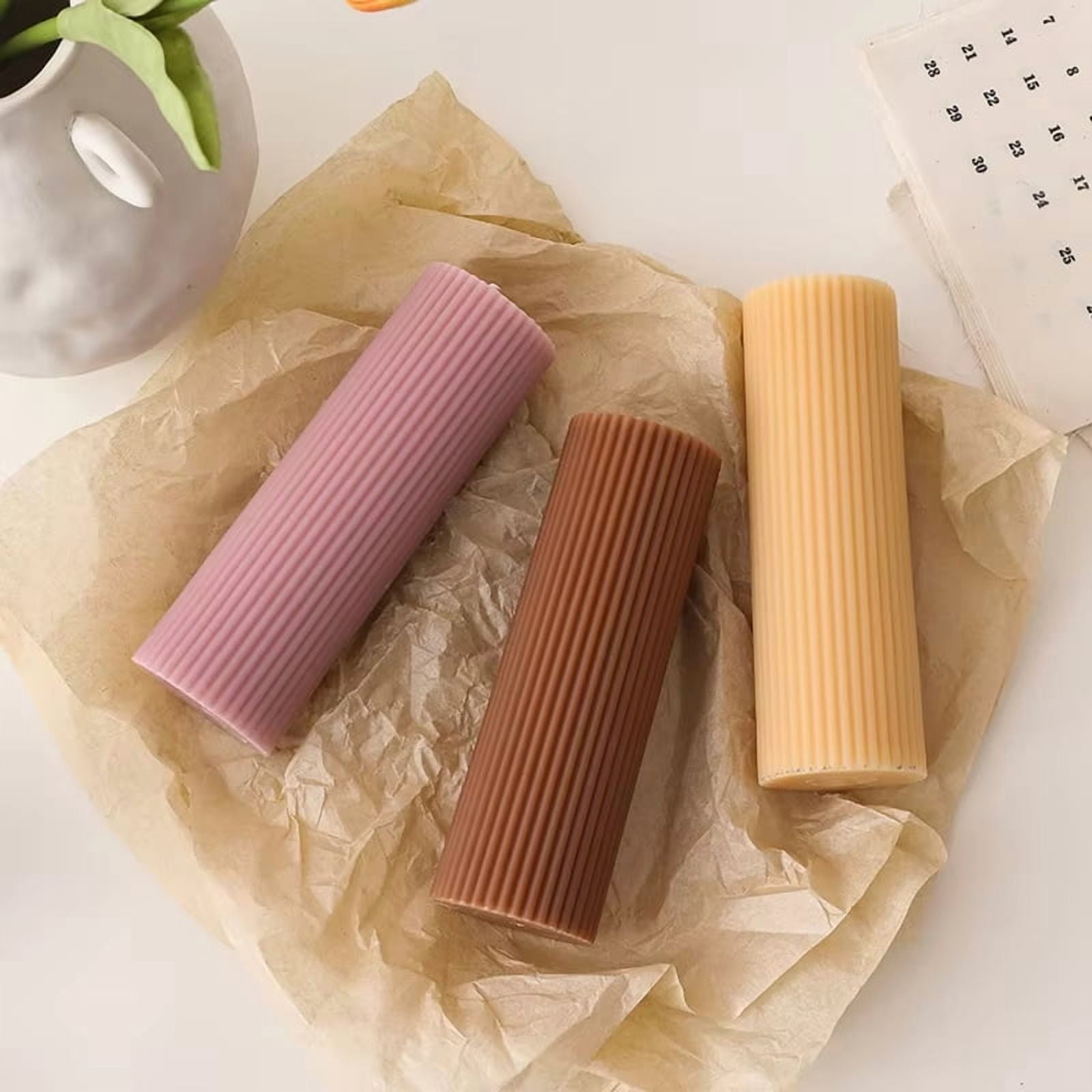 Geometric Striped Candle Mold Easy Demould DIY Cylindrical Flat Top Acrylic Plastic Candle Making Mould Supplies Art Home Decor