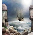 thumbnail image 3 of Sailboat Duvet Cover Set, Pirate Merchant Shipnchored in the Bay of Fortbandoned Rockst Shore, Decorative 3 Piece Bedding Set with 2 Pillow Shams, King Size, Pale Muave Beige, by Ambesonne, 3 of 3
