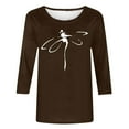 thumbnail image 4 of HKEJIAOI Chemises à Manches 3/4 pour Femmes Col Rond Imprimé Floral Hauts d'Été 5TG, 4 of 5
