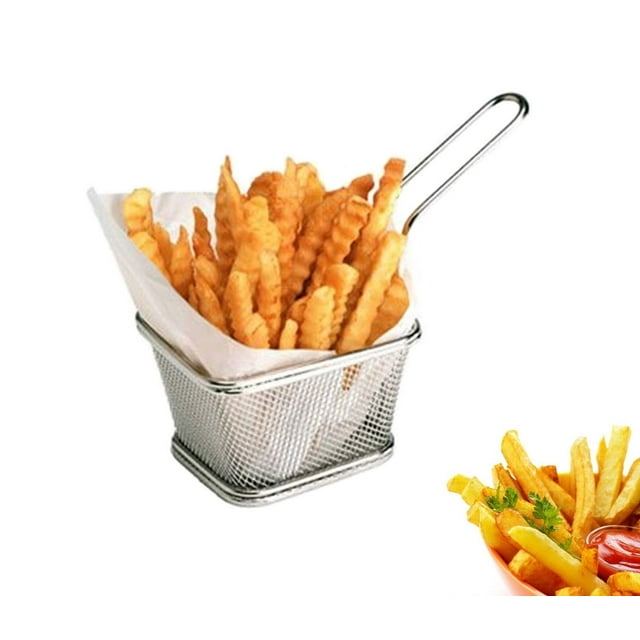 Panier à Frites Carré en Acier Inoxydable, Support de Frites, Service de Table (Petit 4 Pouces)