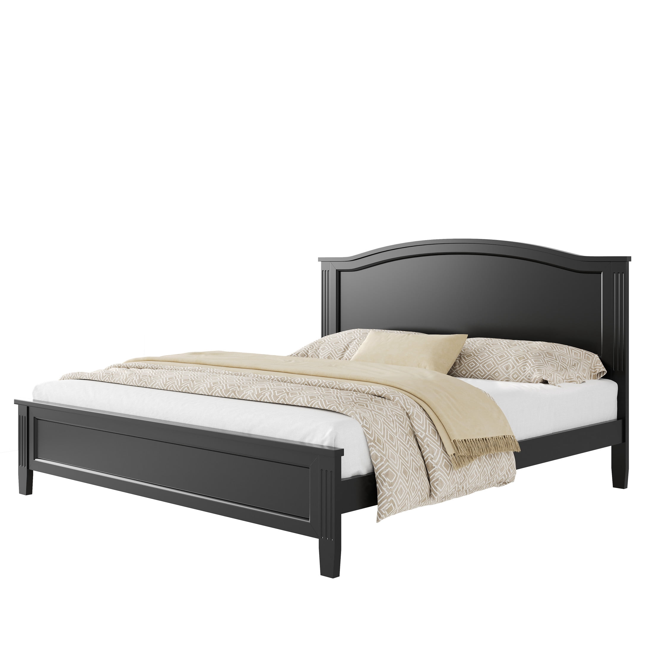 Noble House King Size Platform Bed with Headboard and Slat Support, Wooden Bed Frame, Rustic Farmhouse, Black