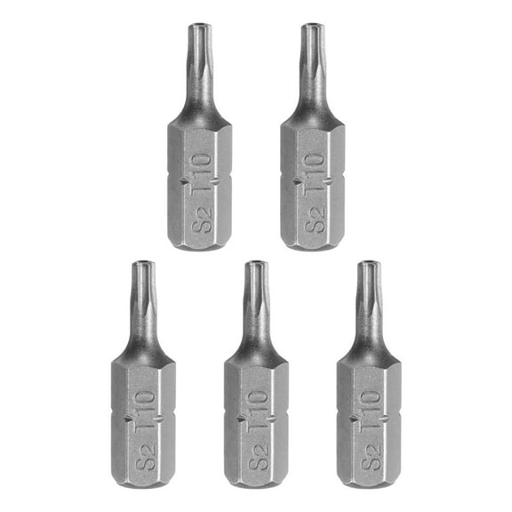 Uxcell 5pcs T10 Torx Screwdriver Bit 1/4" Hex Shank 25mm/1" Length S2 Steel Star 6 Point Head Hex Security Screw Driver Bits with Hole for Impact Electric Screw Driver Power Tools, Grey