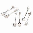 thumbnail image 4 of Juego de 6 cucharas y tenedores de aleación de zinc, innovadores y retro, accesorio de cocina, color plateado (mango de tenedor con forma de corona), 4 of 15