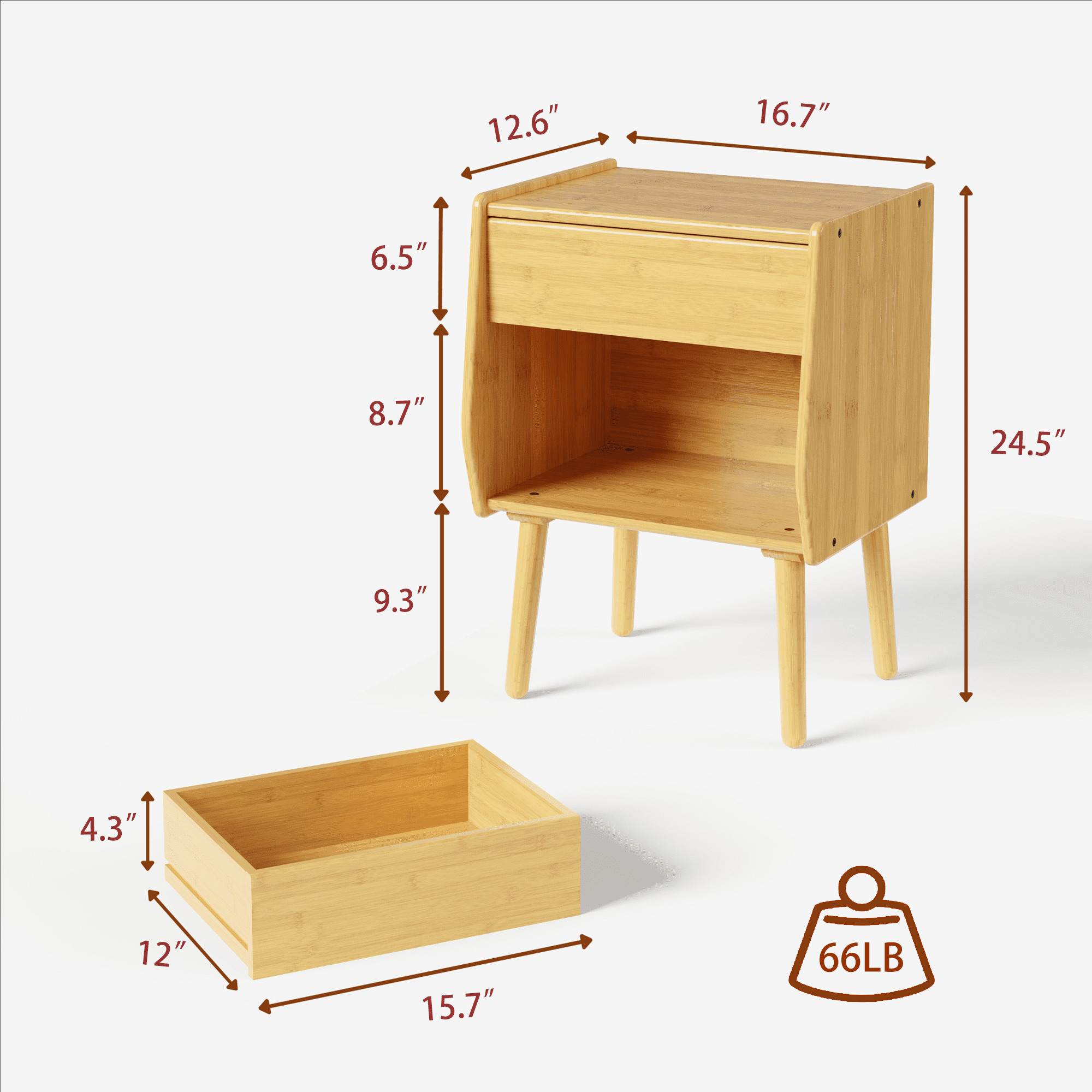 ULIESC Bamboo Nightstand with Drawer, Modern Nightstand with Open Shelf, Natural Wood Bedside Table