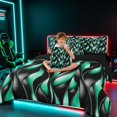 thumbnail image 3 of Manfei Black Mint Green Queen Bedding, Gradient Wave Striped Bedding Comforter Set Queen, Black Reversible 7 Pieces, 3 of 6
