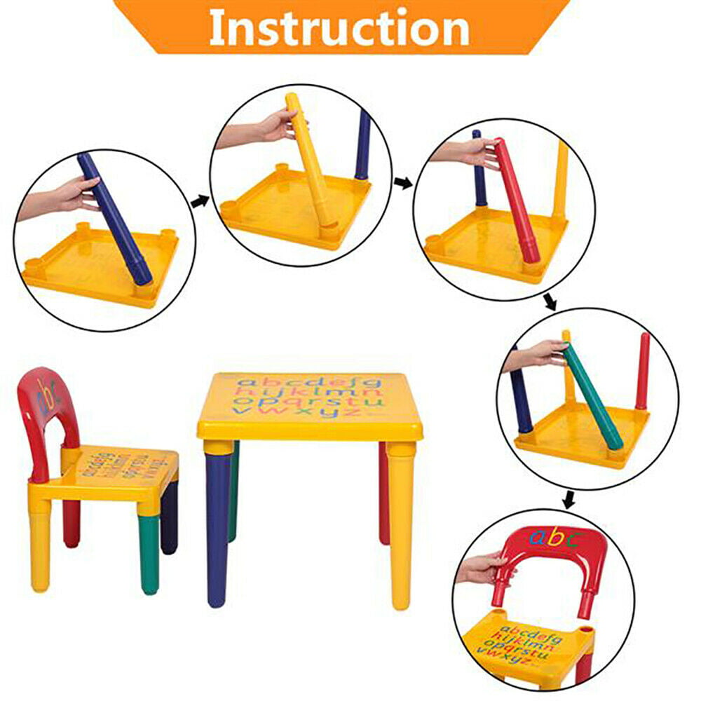 Kids Baby Table Chair Set Children Play Letter Education Learning Activity Study 