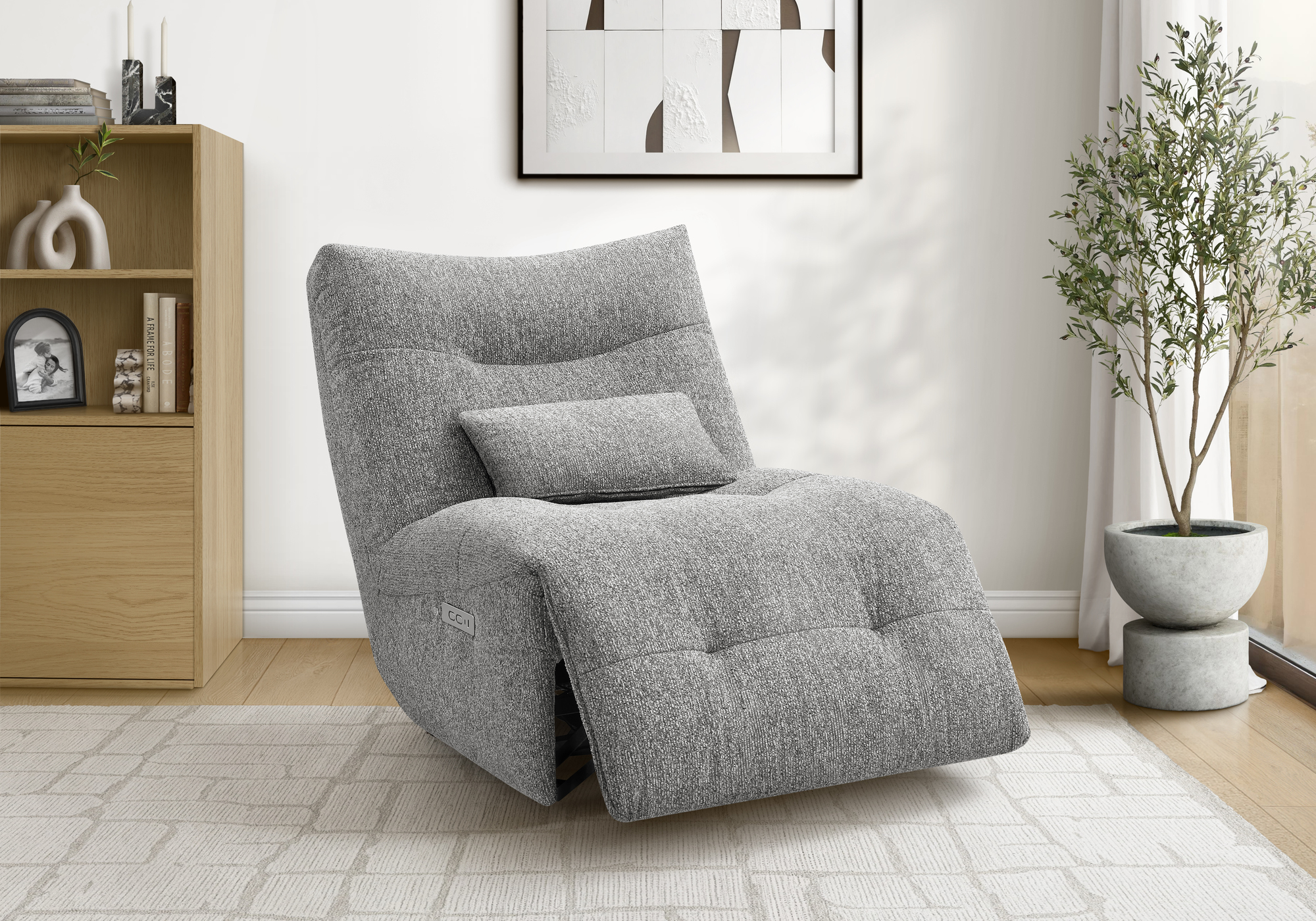 Monarch Specialties - I 8186 Reclining Chair, 35" Wide, Swivel, Glider, Light Grey Fabric