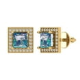 thumbnail image 2 of 2.24 Ct Princess Cut Halo Studs Blue Moissanite 18K Yellow Solid Solid Gold Everyday Dainty Earrings Screw Back, 2 of 7