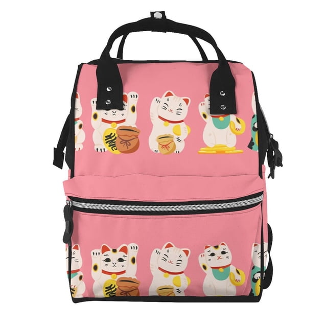 Fotbe Cute Cat Mochila Maternidad - Lona de Sarga Impermeable, Mochila de Pañales de Gran Capacidad con Múltiples Bolsillos y Correas Ajustables