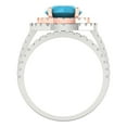 thumbnail image 4 of 2.68 ct Brilliant Round Cut Turquoise 14k White/Rose Gold Halo Solitaire with Accents Engagement Bridal Wedding Ring Band Set size 5, 4 of 7