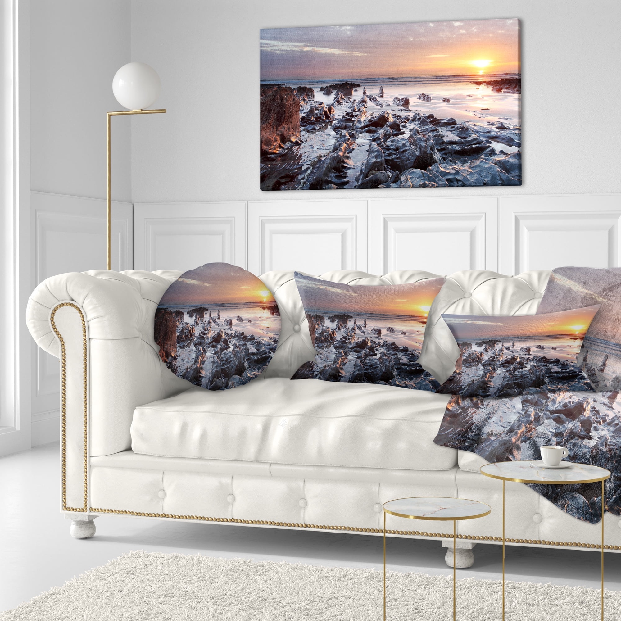 Designart Sunset at Woolacombe Bay Devon UK - Seashore Throw Pillow - 12x20