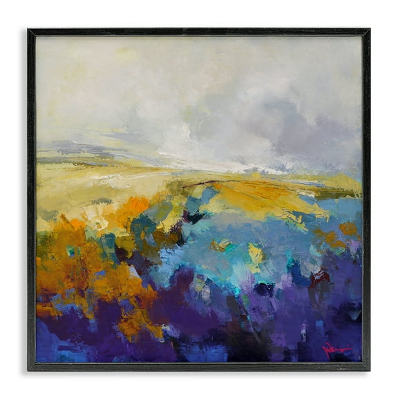 Stupell Industries Expressive Country Field Landscape Painting Black Framed Art Print Wall Art, 12 x 12