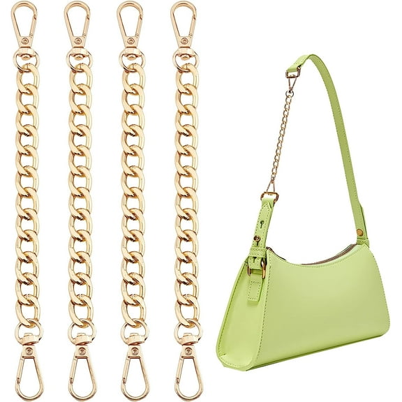 1Boxs 7.8” Golden Purse Extender 4pcs Short Purse Chain Strap Alloy Bag Flat Chain Strap with Buckles Metal Link Chain Decorative Bag Chains for DIY Handbag Shoulder Purse Bucket Tote Bag