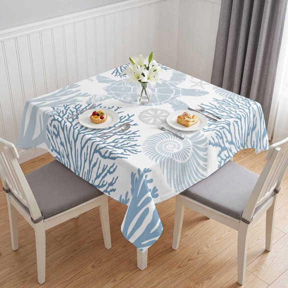 Blue Sea Turtle Table Cloth Waterproof Tablecloths, Coastal Coral Summer Beach Nautical Tablecloth Dining Table Cover for Kitchen Party Tabletop Outdoor, Square Tablecloth 60x60 Inch