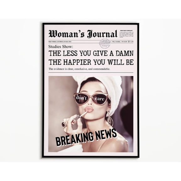 Newspaper Magazine Poster Woman Print Wall Art Preppy Poster Trendy Wall Art Girly Vintage Retro Poster Newspaper Cover Wall Art, Modern Wall Decor, 8x12 UNFRAMED