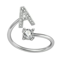 Guodhu Initial Letter Ring Alphabet Ring A-Z Silver Crystal Open Adjustable Personalized Cubic Zirconia Initial Ring for Women Gift
