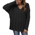 thumbnail image 3 of Women Striped Knitted Sweater with Hooded V-Neck Long Sleeve Casual Pullover Lady Loose Fit Warm Jumper Top Black S, 3 of 9
