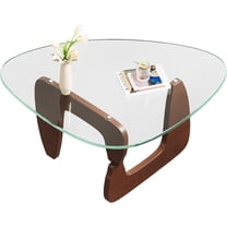 Coffee Table, Small Glass Coffee Table with Solid Wood Legs, 32.7" Mid Century Triangle Living Room Tables, Modern Center Table for Small Spaces Living Room, Reception, Office, Espresso