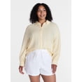 thumbnail image 2 of Time and Tru Women's Linen Blend Button Front Cropped Top with Long Sleeves, Sizes XS-XXXL, 2 of 6