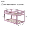 thumbnail image 2 of Mirightone Wood Floor Bunk Bed Twin Over Twin, Twin Low Bunk Bed Frame with Ladder & Safety Guardrails, All Bed with Slats, Pink, 2 of 7