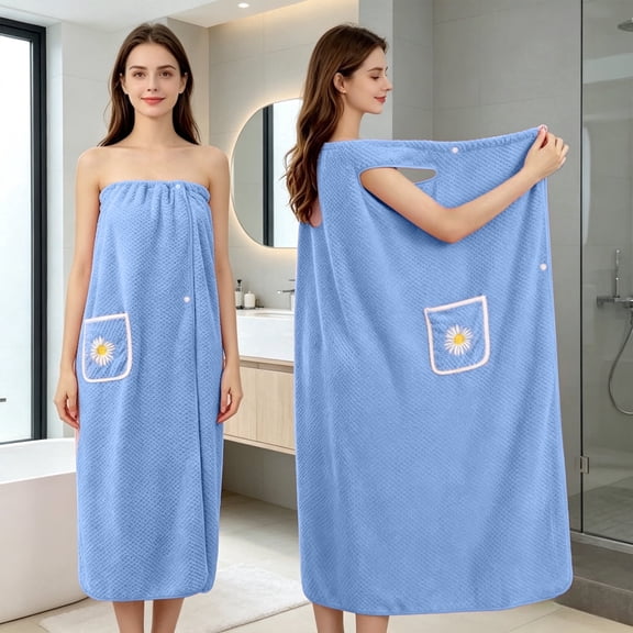 Women’s Wearable Bath Towel Wrap Skirt – Soft Absorbent Microfiber, Quick Dry Shower Wrap with Pocket and Button Closure for Home, Spa, Gym, Pool, Travel