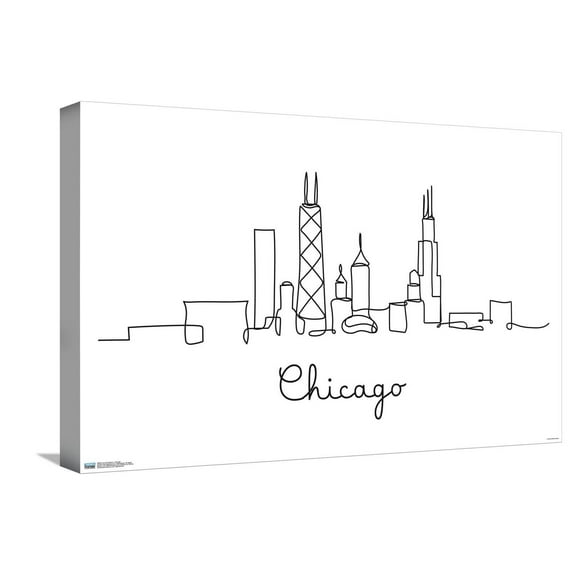 Line Art Skyline - Chicago Canvas Wall Poster, 14.725" x 22.375"