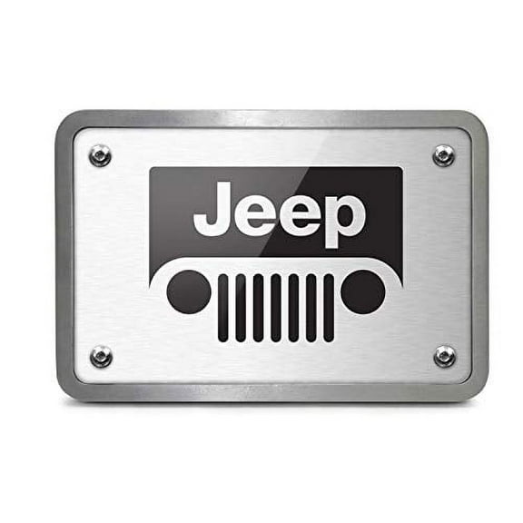 Jeep Grill UV Graphic Brushed Silver Thick Solid Billet Aluminum 2 inch Tow Hitch Cover
