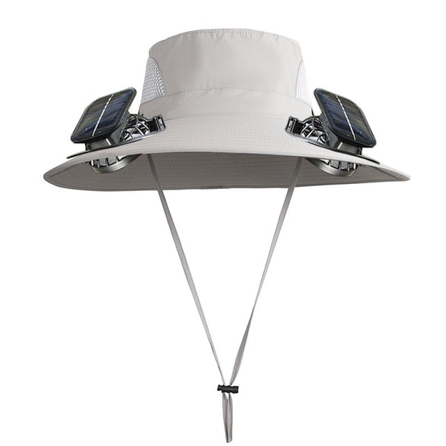 Sombrero de pesca al aire libre con ventilador solar ancho para hombre, sombrero para el sol con ventilador solar, sombreros de pesca con ventilador ajustable de 3 velocidades, sombrero con ventilador