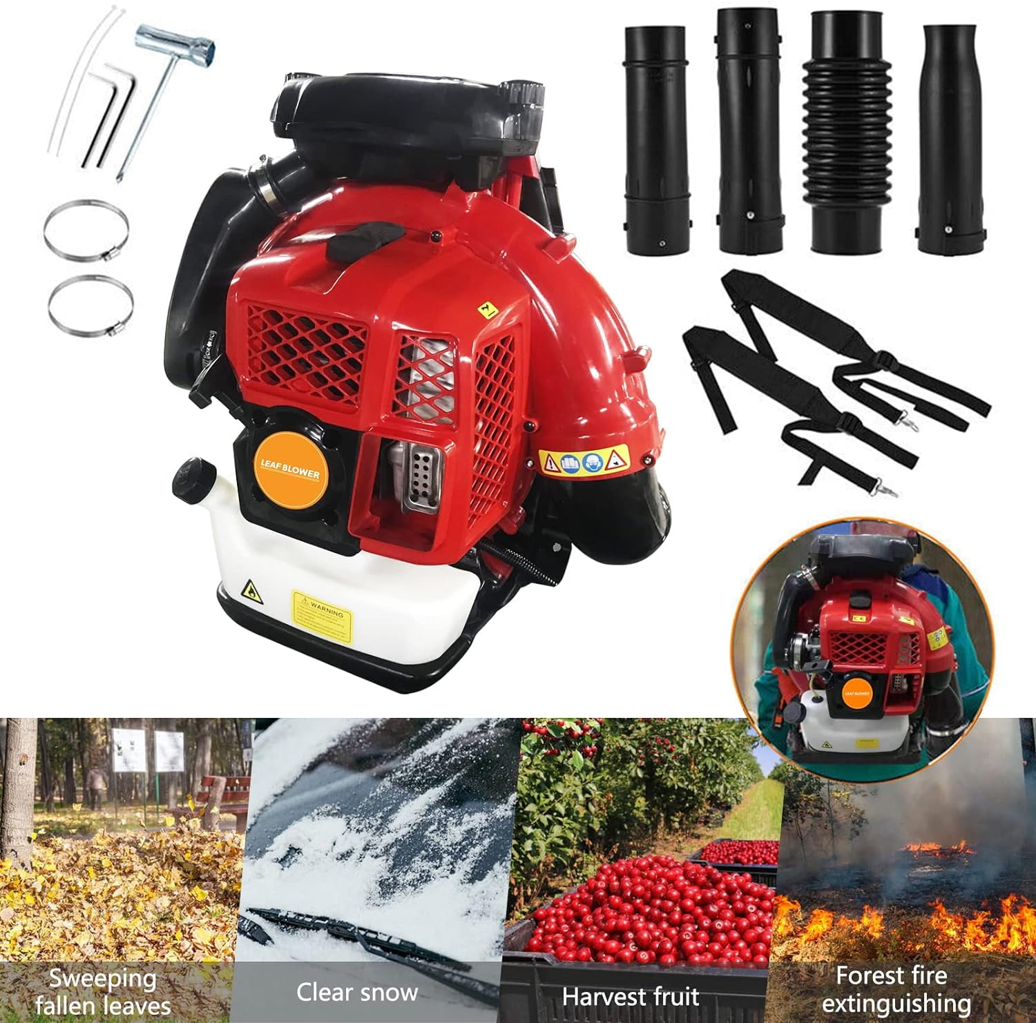 80CC Backpack Leaf Blower Gas Powered 900CFM, 92.2m/s Wind Speed Professional Lawn Care Blower with 2.3L Fuel Tank for Yard Cleaning & Debris Removal.