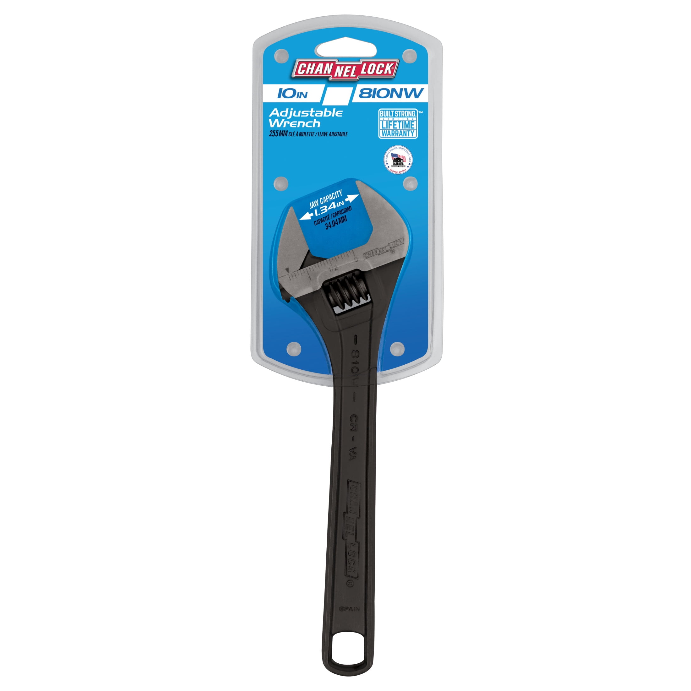 CHANNELLOCK 10-inch Adjustable Wrench, Black Phosphate/ Oxide Finish, Precise 1.38-inch Wide Mouth Jaw Capacity (810NW)