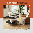 thumbnail image 2 of GALAXHERO Round Small Coffee Table 32.6" Side End Table with Open Storage Shelf 2-Tier Industrial Circle Wood Center Table for Living Room Bedroom Charcoal Black, 2 of 6