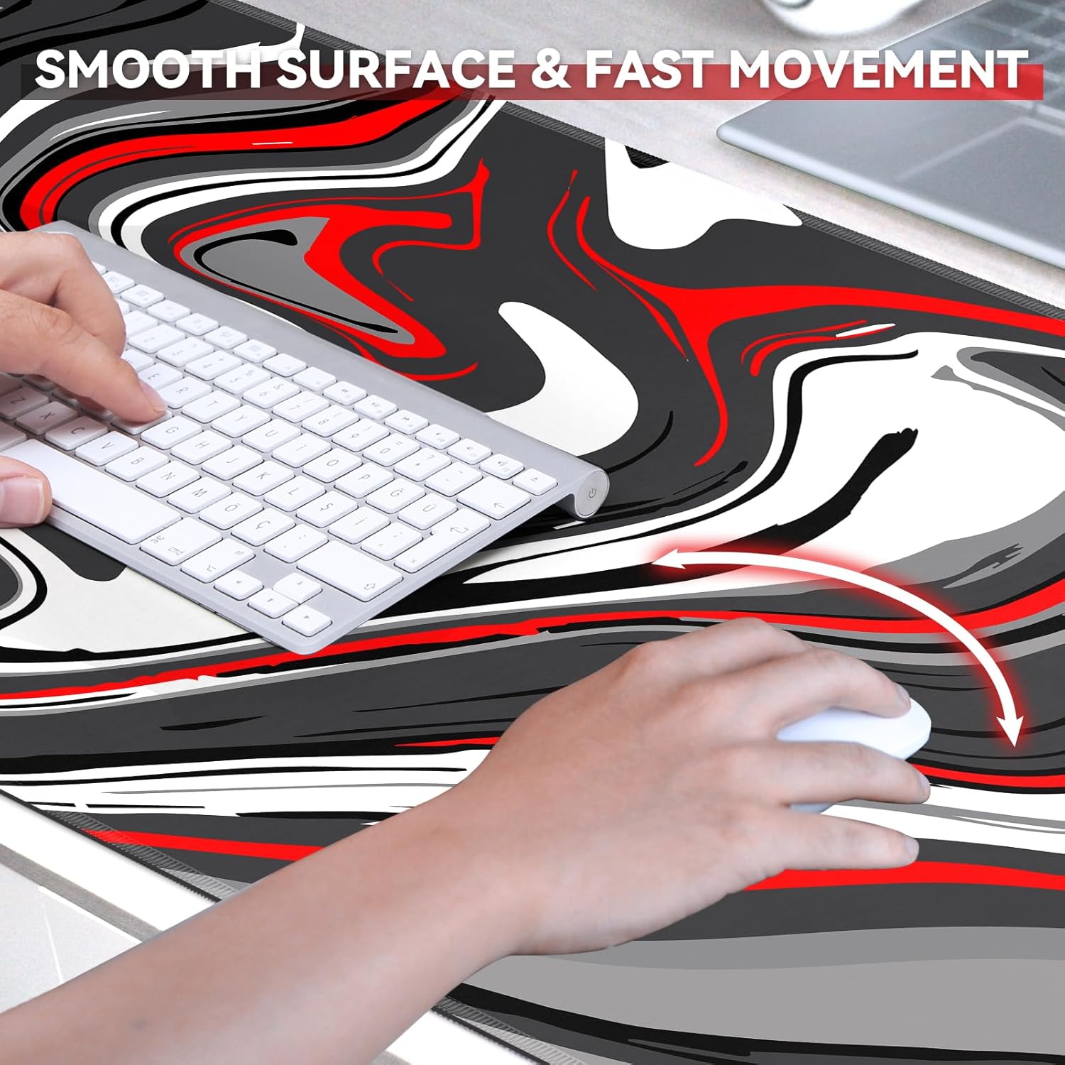 Fluid Pattern Gaming Mouse Pad Large 31.5x11.8in Extended Computer Mouse Mat, NonSlip Rubber Base, Long Keyboard Pad, Full Desk Mousepad for Gaming, Office, Home