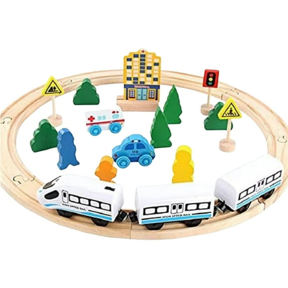 Educational Wooden Train Track Set for Mind-Building Train Inserting Wooden Rail Toy for Indoor Play with Locomotive and Classic Design
