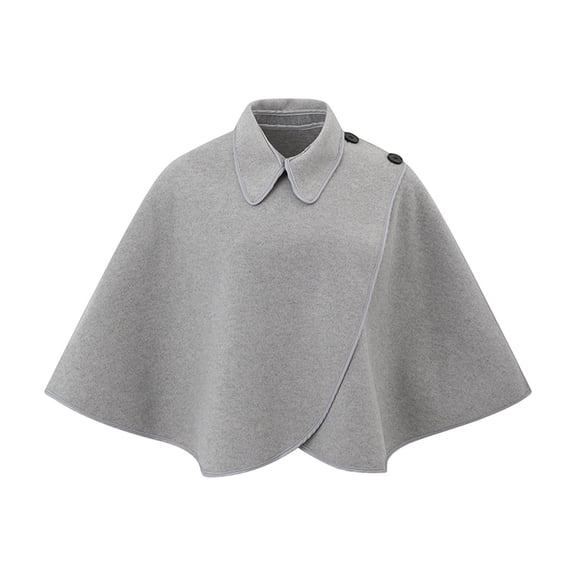 UTSJKR Women Lapel Collar Wool Blend Short Cape Poncho Button Decor Asymmetric Wrap Shawl Coat for Daily Outfit Gray