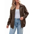 thumbnail image 2 of Womens Oversized Leather Jackets Faux Suede Fall Fashion Coats Winter Outfits Clothes Y2k Tops Dark Brown XXL, 2 of 9