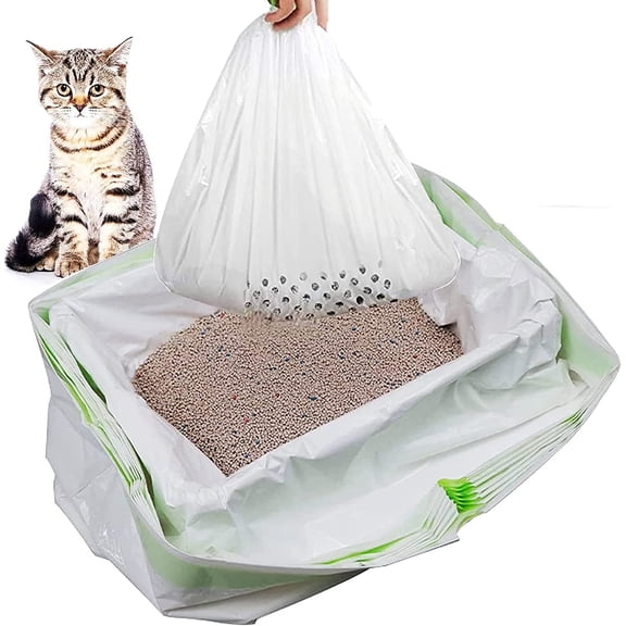 35 Count Cat Litter Box Liners, Sifting Litter Box Liners | Sifting Litter Liners with Durable Drawstring Contains 30 Screening Bags with Holes 5 Non-porous Screening Bag (37" x 18")