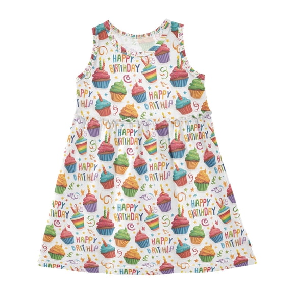 Dress Colorful Birthday Cupcakes Sleeveless Dress for Hem A-Line Casual Sundress