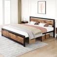 thumbnail image 1 of Bed Frame, Metal Platform Bed Frame with Wooden Headboard and Footboard, Non-Slip Heavy Duty Bed Frame with Large Under Bed Storage, No Box Spring Needed, Noiseless, 1 of 7