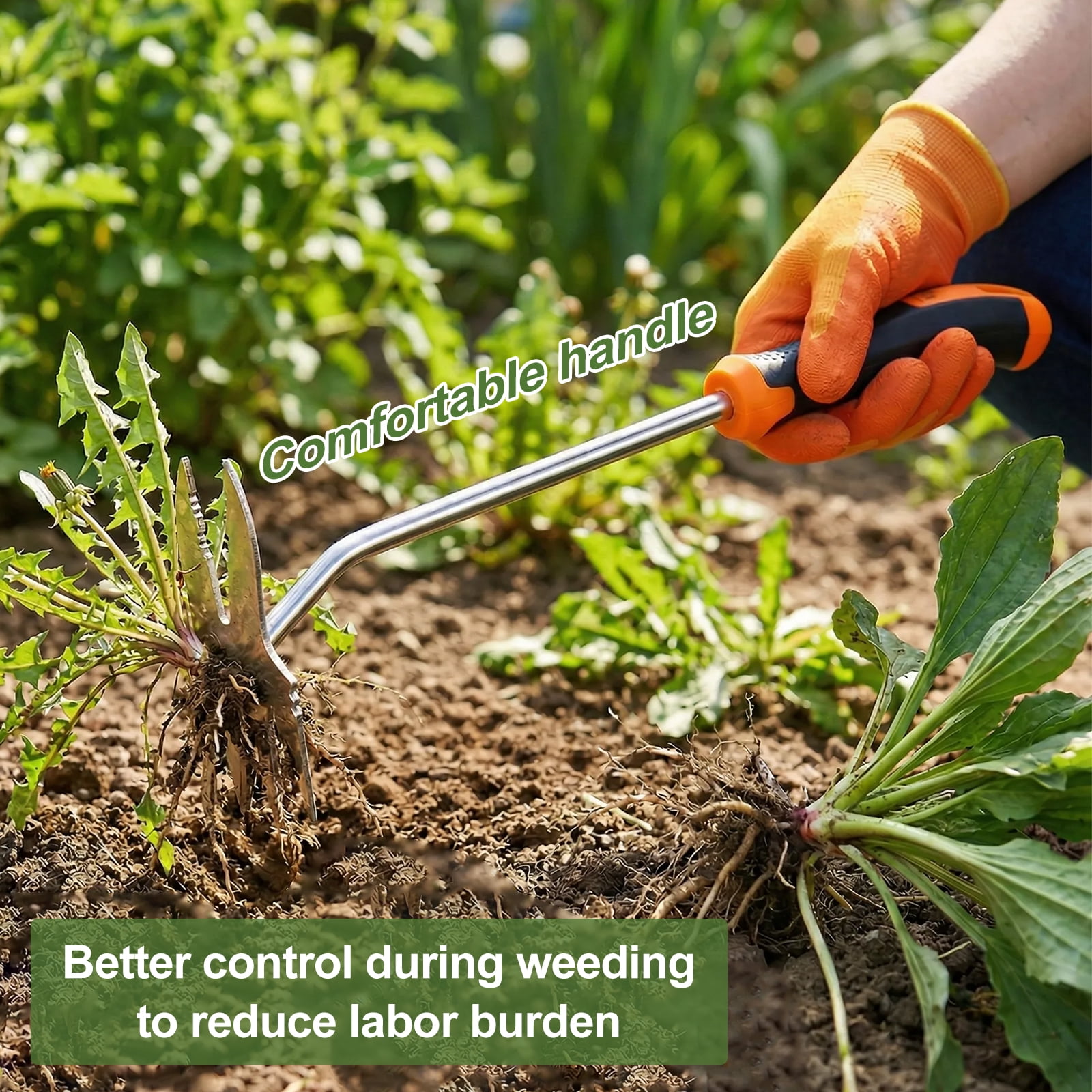 HKJUNFEI 2Pcs Weed Puller Tool with 2 in 1 Dual Head & Ergonomic Comfortable Grip Bionic Clamp Bite for Yard Farm Gardening Deep Roots