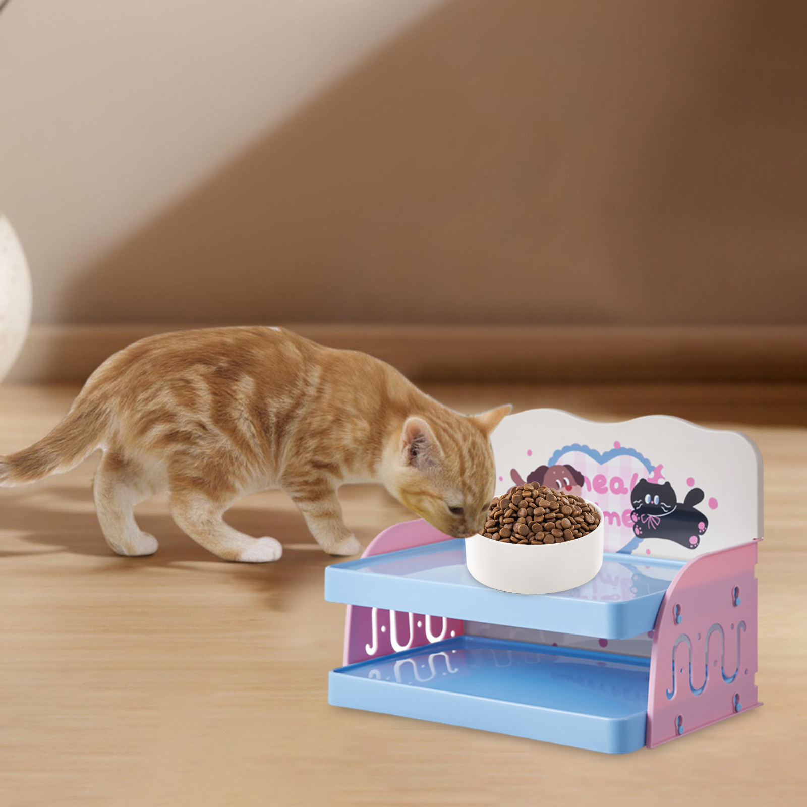 Elevated Adjustable Height Cat Dog Feeding Dish Platform Stand for Indoor