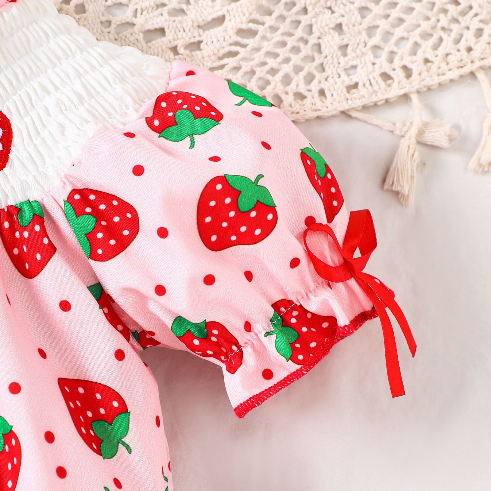 Girls Romper Baby Girls Summer Short Sleeve Strawberry Prints Romper Bodysuits Headbands Set Baby Romper Pink 6 Months-12 Months