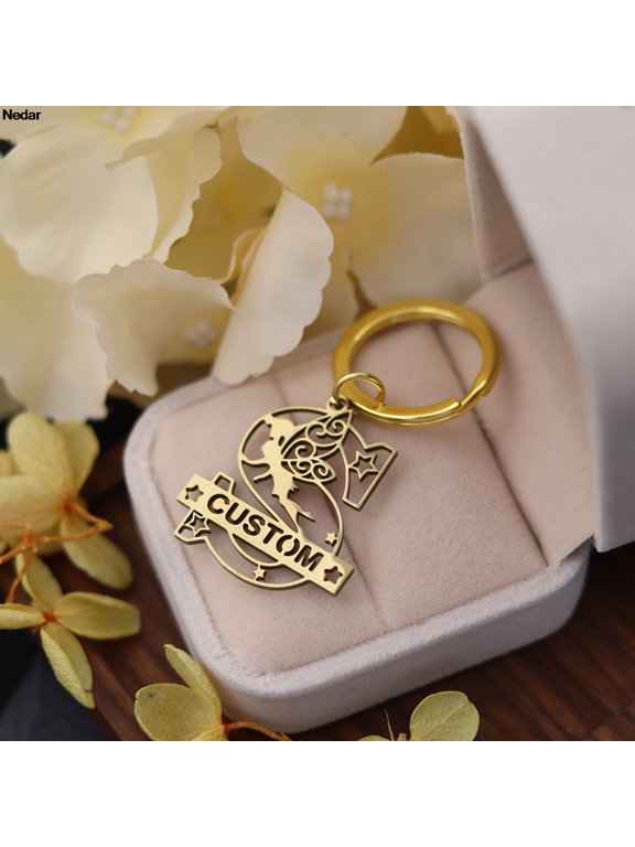 Customized Name Keychain 26 A-Z Letter Butterfly Angel Elves Stainless Steel Personalized Birthday Christmas Keyring Gifts