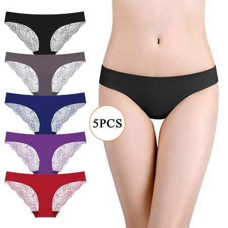 

Summer Clearance! Zpanxa Womens Underwear 5PCS Sexy Ladies Low-Rise Transparent Lace Panties Breathable Quality Underpants Multicolor S