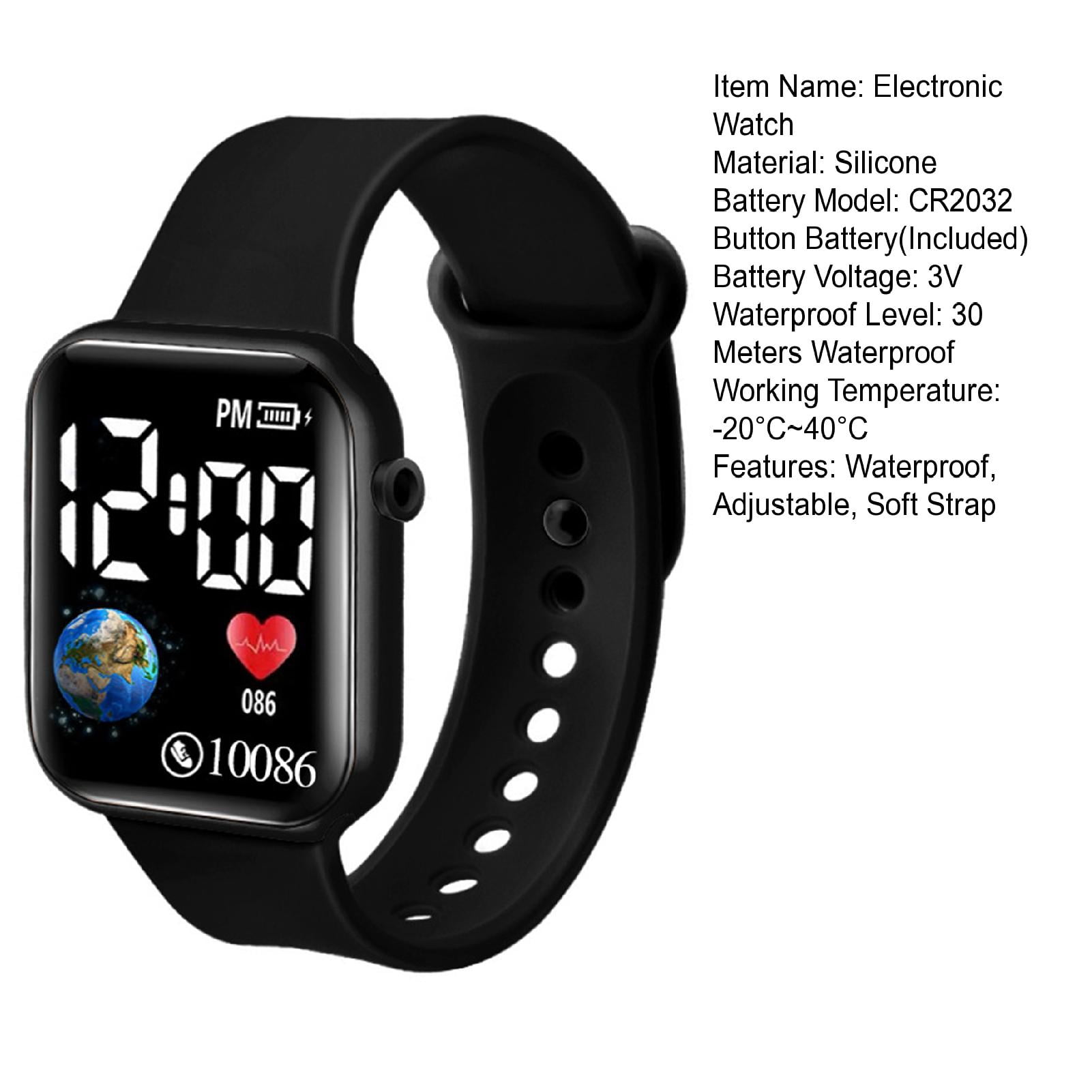 Opvise LED Electronic Watch Waterproof Adjustable Soft Silicone Strap Square Earth Dial s Casual Sports Digital Wristwatch Birthday Gift