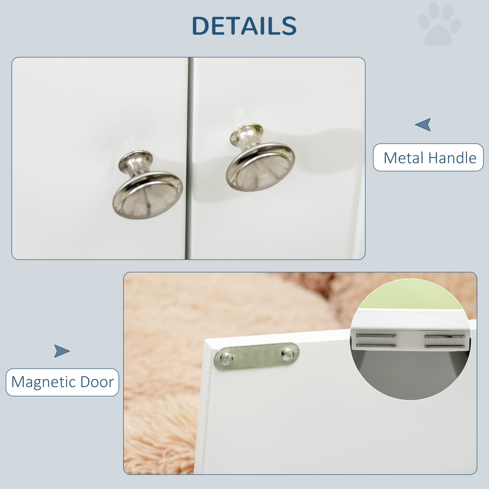 Orthopedic Dog Bed, PawHut Large Elevated Dog Bowls with Storage Cabinet Containing Large 44L Capacity, Raised Dog Bowl Stand Pet Food Bowl Dog Feeding Station, White, White Dog Bed,Steel Cat Bed