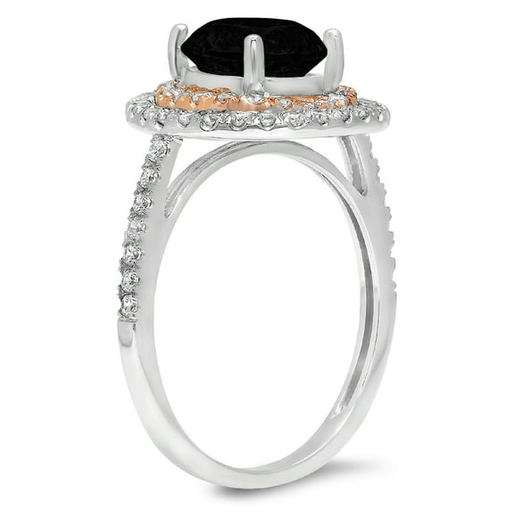2.6 ct Round Cut Natural Onyx Halo Engagement Ring for Women in 18K White/Rose Gold