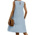thumbnail image 5 of HUBERY Women Pleated Stitching Back Keyhole Crew Neck Sleeveless Midi Dress, 5 of 5
