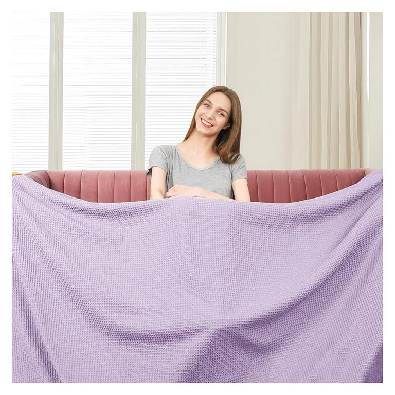 TiaGOC 100 Cotton Waffle Weave Blanket California King Size 120 x 120 Washed Soft Lightweight Breathable Oversize Huge Blanket for All Season Extra Large Blanket for Couch Bed Sofa Purple Walmart