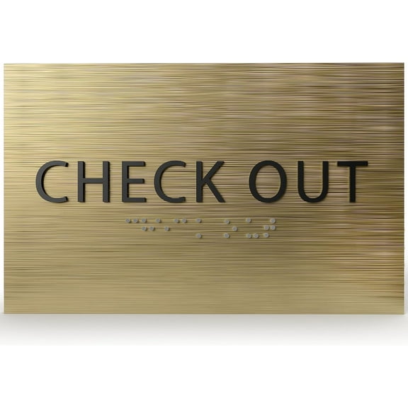 ADA CENTRAL SIGNS - 6" X4" Check Out Sign - ADA Compliant Tactile Graphics Grade 2 Braille Text Reception Desk Wall Sign | Front Counter Lobby Checkout Signs for Hotel, Hospital, Restaurant, and Store